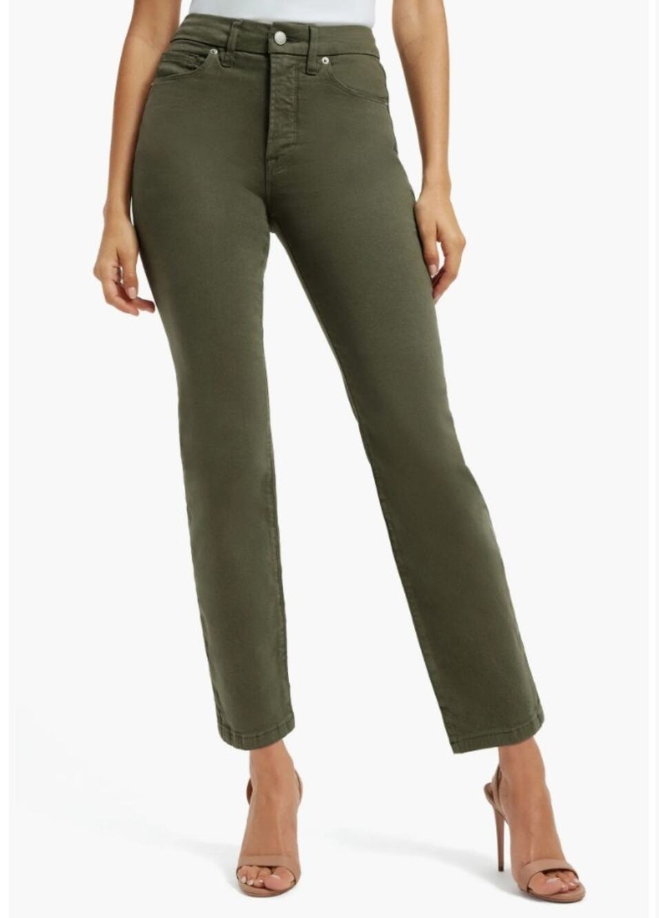 Good American Good Classic Straight Leg Jeans Fern Green Olive 12 31 High Rise